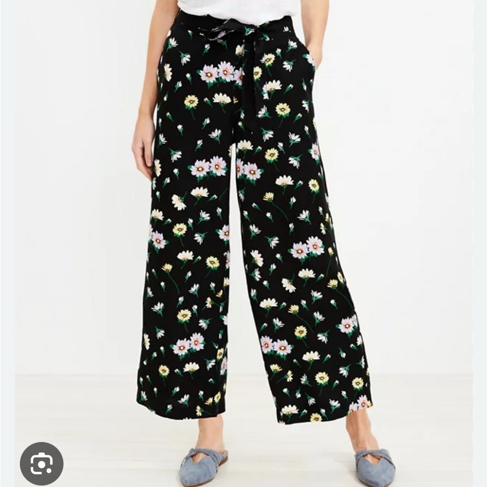 Loft Tie Waist Fluid Wide Leg Crop Pants in Garden